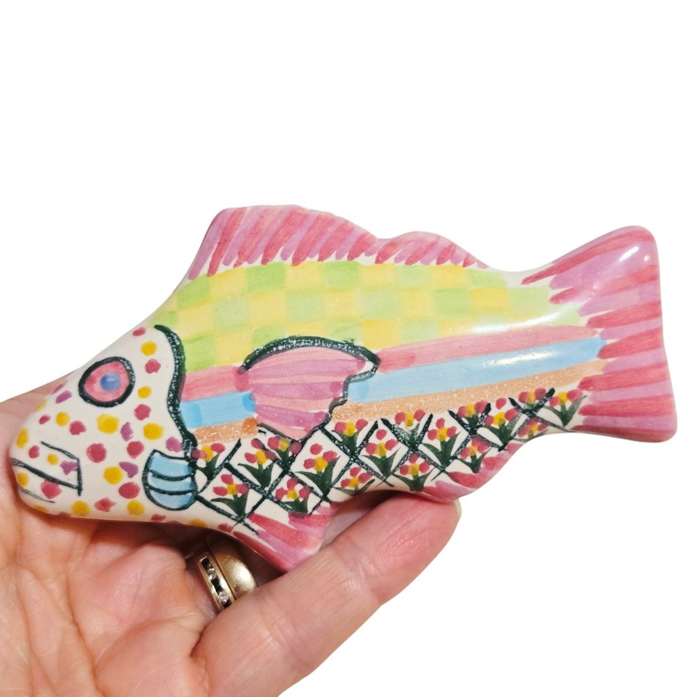 Set of 2 MacKenzie-Childs Fish Drawer Knobs Terracotta Pulls Left Face Huge Lot